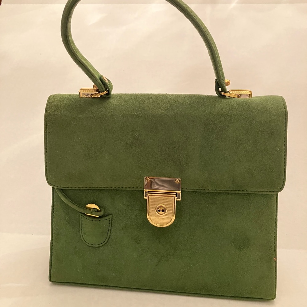 Green suede handbag